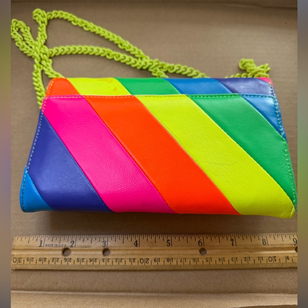 Kurt Geiger Women's Neon Striped Crossbody Bag Yellow Chain - Picture 3 of 10